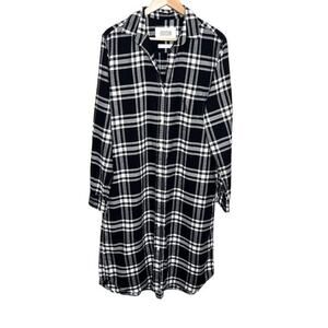 Grayson Midi Dress Large Black Plaid Flannel Shirt Dress Frank and Eileen Cotton